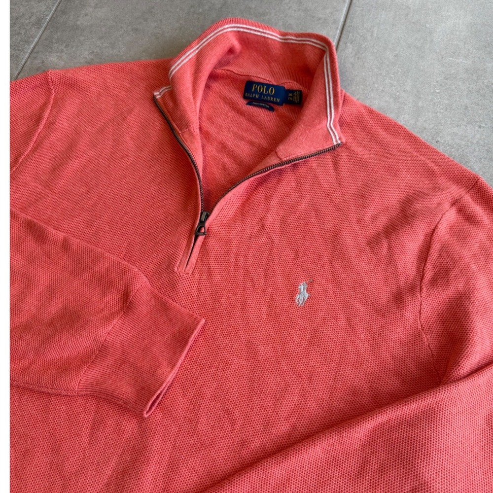Polo Ralph Lauren Mens XXL Coral Orange Pima Cotton Quarter Zip Pullover Sweater
